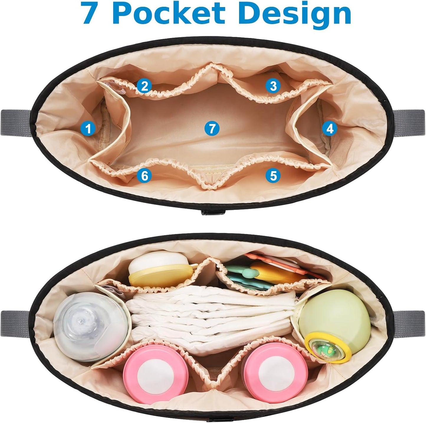 Universal Stroller Organizer, Stroller Bag Stroller Caddy Organizer, Stroller Accessories Fits for Uppababy, Baby Jogger, Nuna, Doona, Britax Strollers, Black