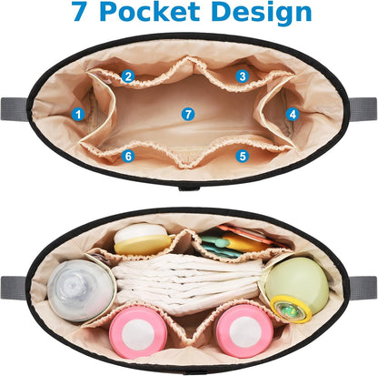 Universal Stroller Organizer, Stroller Bag Stroller Caddy Organizer, Stroller Accessories Fits for Uppababy, Baby Jogger, Nuna, Doona, Britax Strollers, Black