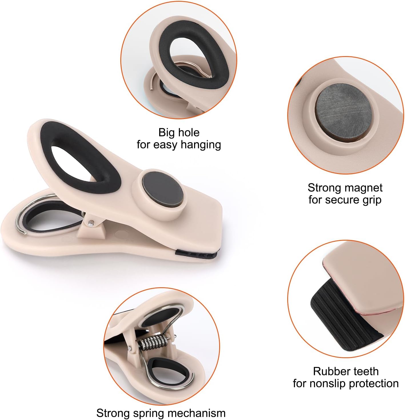 Chip Clips, Magnetic Bag Clips with Air Tight Seal for Food Storage, 12 Pieces, Neutral Color