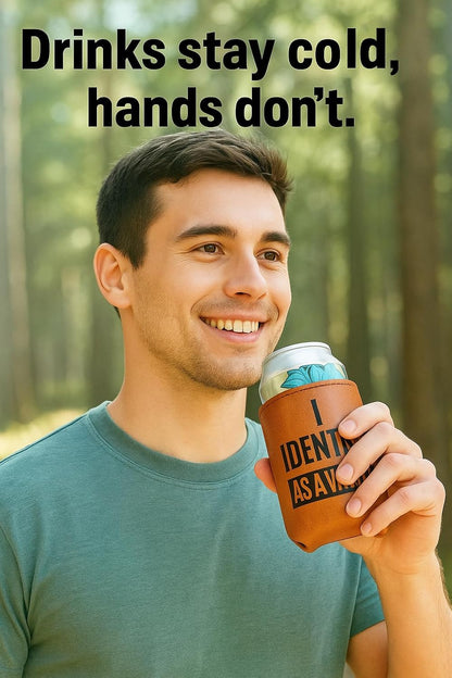 Funny Birthday Gifts for Men - Gag & Retirement Gift Ideas for Dad Husband Boyfriend : I Identify As A Water Faux Leather Can Cooler Sleeve