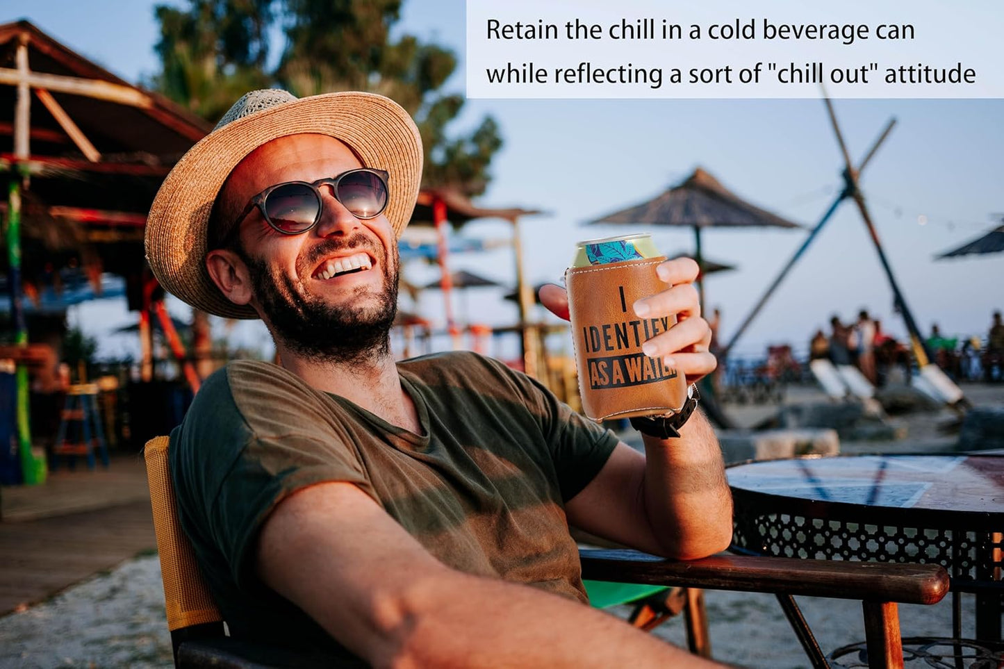 Funny Birthday Gifts for Men - Gag & Retirement Gift Ideas for Dad Husband Boyfriend : I Identify As A Water Faux Leather Can Cooler Sleeve