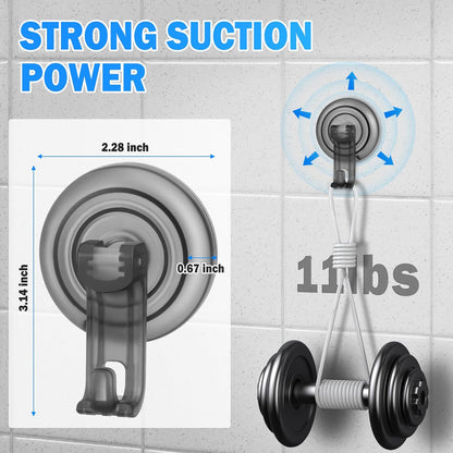 Suction Cup Hooks for Shower, Powerful Vacuum Shower Hook for Towel, Robe, Loofah - Reuseable and Removeable Bathroom Hook, Gray, 6 Pack