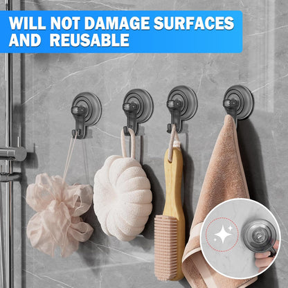 Suction Cup Hooks for Shower, Powerful Vacuum Shower Hook for Towel, Robe, Loofah - Reuseable and Removeable Bathroom Hook, Gray, 6 Pack