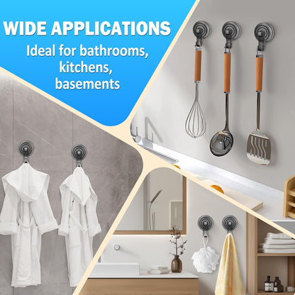 Suction Cup Hooks for Shower, Powerful Vacuum Shower Hook for Towel, Robe, Loofah - Reuseable and Removeable Bathroom Hook, Gray, 6 Pack