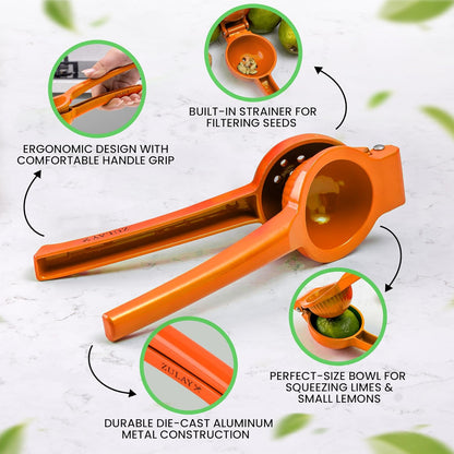 Orange Squeezer - Single Bowl Metal Citrus Juicer Extracts Oranges In Seconds - Easy To Squeeze Manual Press Juicer