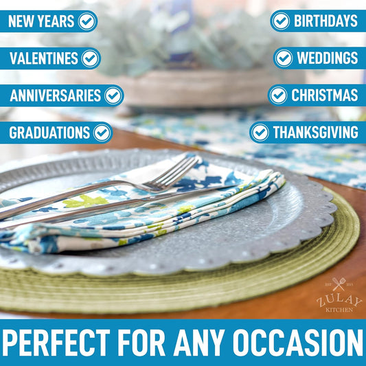 15 Inch Round Placemats for Dining Table Set of 6 - Braided Round Place Mats & Anti-Skid Placemat - Heat Resistant Round Woven Placemats & Table Mats for Dining (Green)