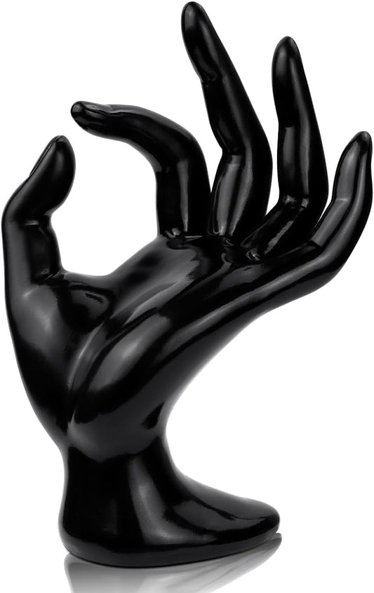 1 Pack Hand Form Ring Holder Mannequin Hand Jewelry Organizer Stand Watch Stand Bracelet Ring Support Aesthetic Rack (Black).