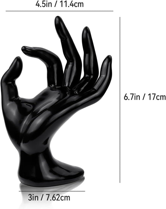 1 Pack Hand Form Ring Holder Mannequin Hand Jewelry Organizer Stand Watch Stand Bracelet Ring Support Aesthetic Rack (Black).
