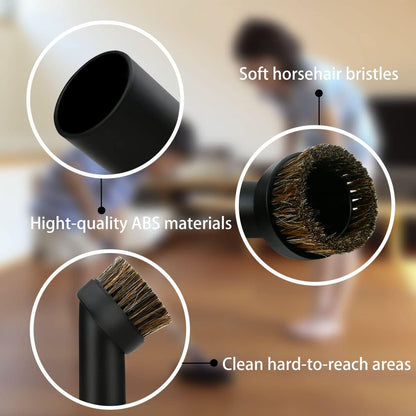2 Pcs Black Round Dust Brush 25mm Horse Hair for 1.2-1.22in Hose Vacuum Cleaners Accessories