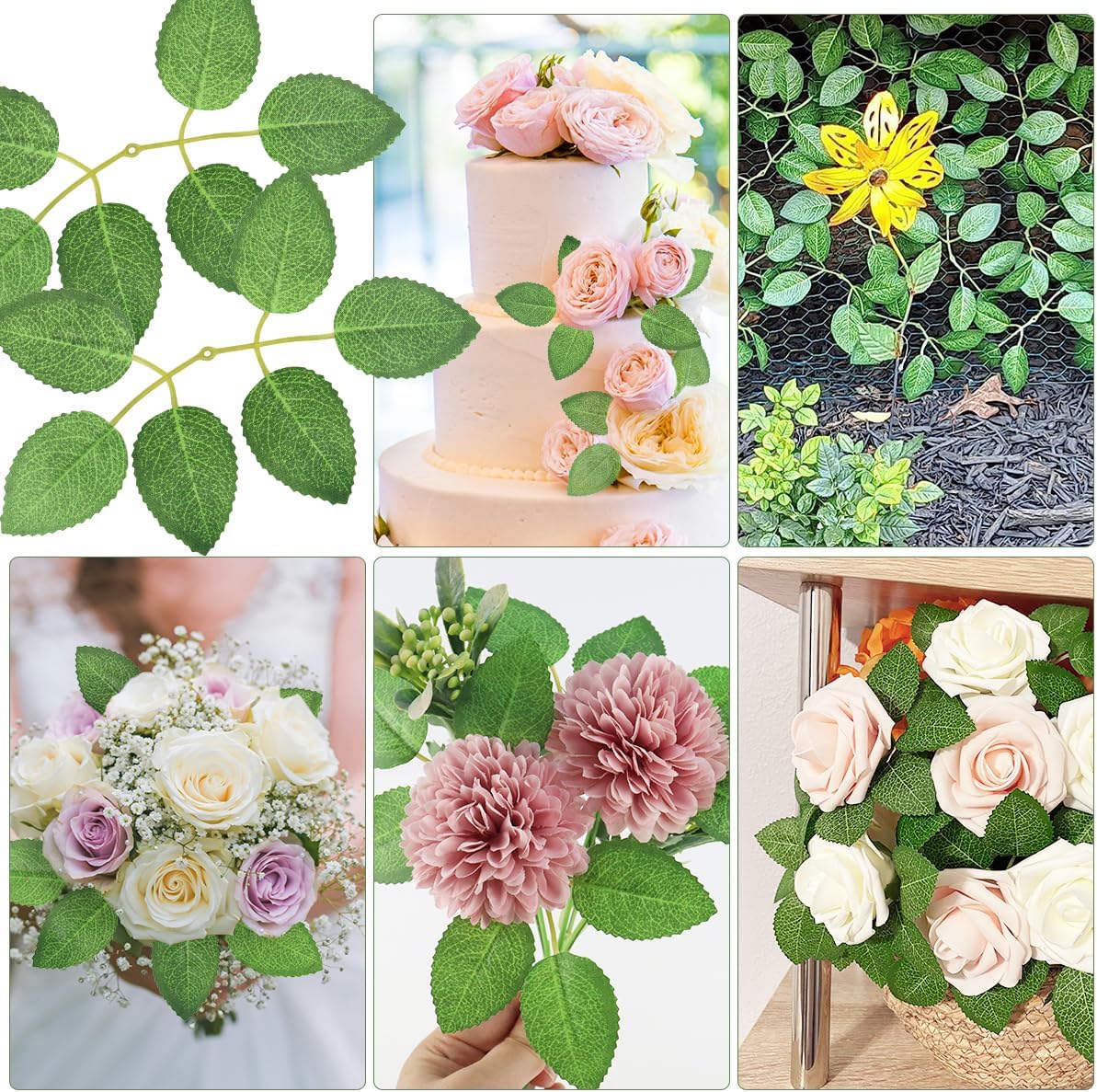 50pcs Artificial Green Leaves, Rose Leaves Artificial, Bulk Fake Leaves Greenery Leaves for DIY Wedding Birthday Party Bridal Shower Bouquets Centerpieces Home Decorations