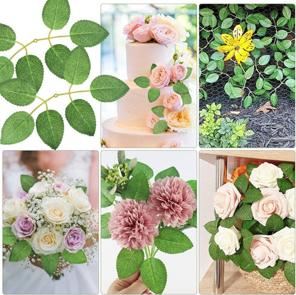 50pcs Artificial Green Leaves, Rose Leaves Artificial, Bulk Fake Leaves Greenery Leaves for DIY Wedding Birthday Party Bridal Shower Bouquets Centerpieces Home Decorations