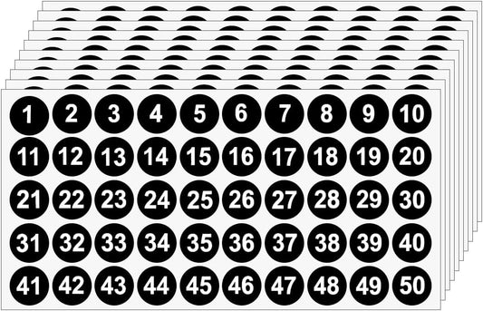 20 Sheets 1 to 50 Vinyl Small Round Labels Consecutive Number Stickers Waterproof Adhesive Inventory Stickers for Storage Box, Indoor Outdoor, Office & School Supplies