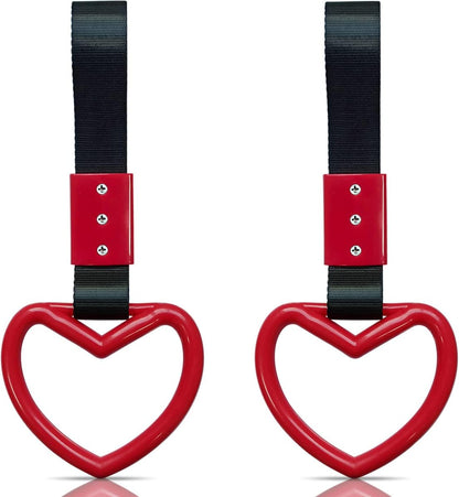 2 Pieces Heart-shaped Jdm Tsurikawa Rings SUV Bus Car Handle Straps Japanese Bosozoku Subway Ring for Car Warning and Interior Exterior Decoration (Red/Black)