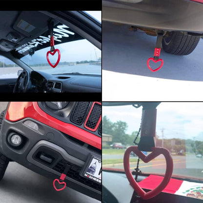 2 Pieces Heart-shaped Jdm Tsurikawa Rings SUV Bus Car Handle Straps Japanese Bosozoku Subway Ring for Car Warning and Interior Exterior Decoration (Red/Black)