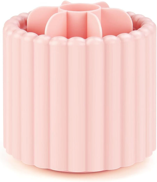1 Pack 360Â° Rotating Makeup Brush Organizer, 7 Slot Make up Brush Holder for Vanity, Dresser, Desk (Pink).