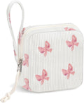 Small Makeup Bag | Discreet Period Bag Pad Pouch for Purse| Sanitary Napkin Storage & Tampon Holder for Travel(Bow pink).