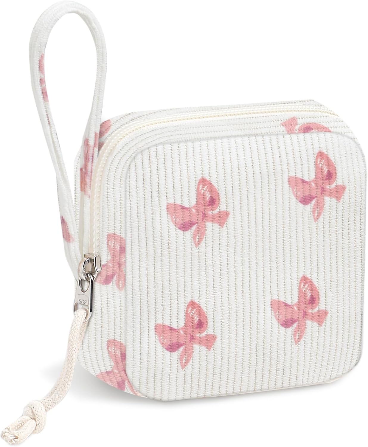 Small Makeup Bag | Discreet Period Bag Pad Pouch for Purse| Sanitary Napkin Storage & Tampon Holder for Travel(Bow pink).