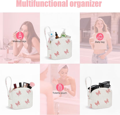 Small Makeup Bag | Discreet Period Bag Pad Pouch for Purse| Sanitary Napkin Storage & Tampon Holder for Travel(Bow pink).