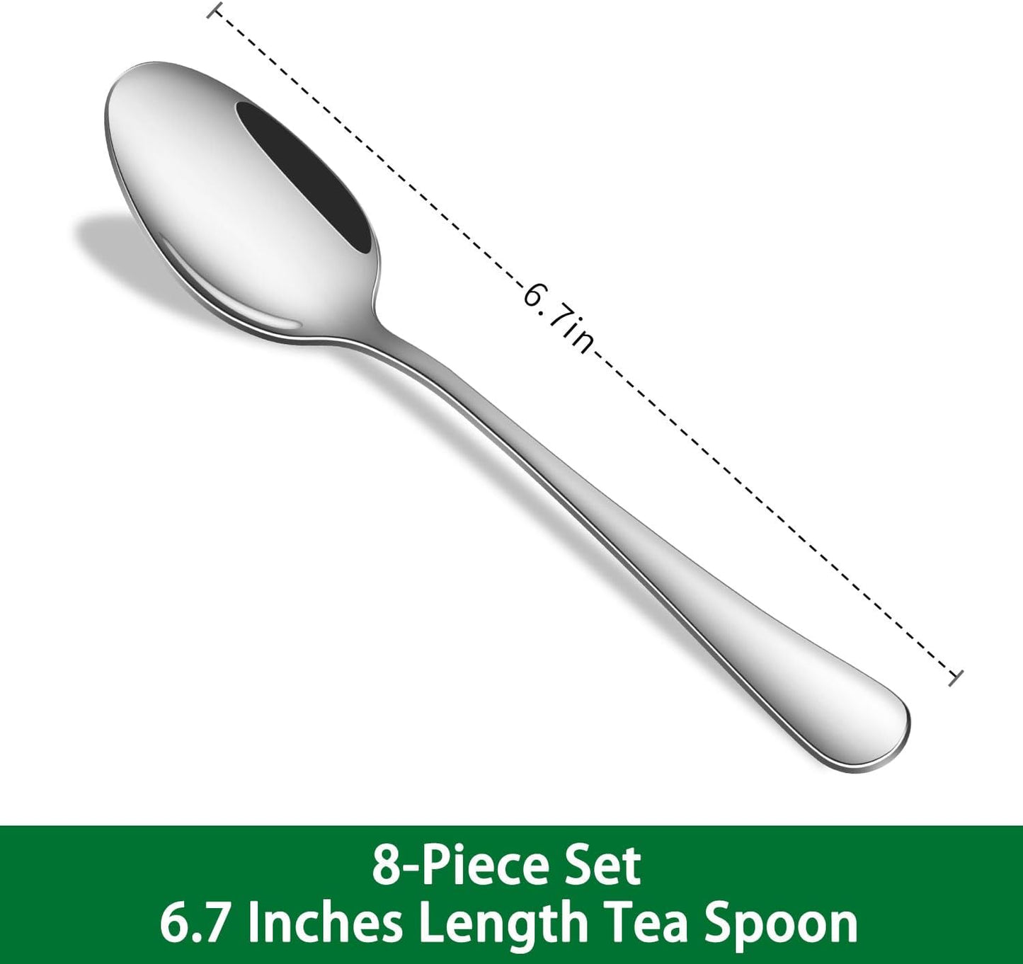 8-Piece 6.7 Inches Stainless Steel Tea Spoon,Durable Dishwasher Safe Teaspoons,Silverware Dessert Spoons For Kitchen,Small Spoons For Restaurant,Hotel