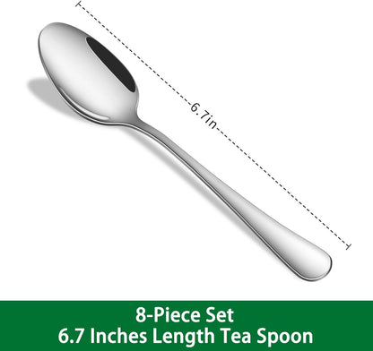 8-Piece 6.7 Inches Stainless Steel Tea Spoon,Durable Dishwasher Safe Teaspoons,Silverware Dessert Spoons For Kitchen,Small Spoons For Restaurant,Hotel