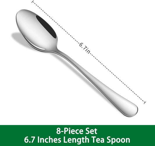8-Piece 6.7 Inches Stainless Steel Tea Spoon,Durable Dishwasher Safe Teaspoons,Silverware Dessert Spoons For Kitchen,Small Spoons For Restaurant,Hotel