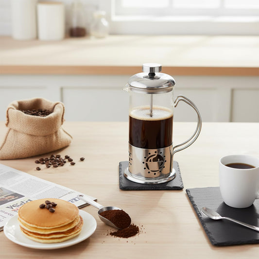 Single Serve French Press Coffee Maker – 12 oz Mini Stainless Steel & Glass Brewer for 1 Cup, Portable & Affordable Manual Coffee Press with Fine Mesh Filter for Home, Travel, or Camping