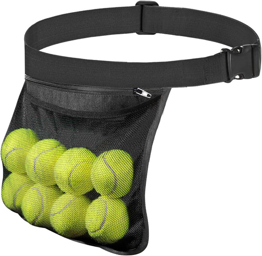 Tennis Ball Holder Ball Bag, Adjustable Pickleball Waist Pouch Holder, Pickleball Bags Holding 8-10 Tennis or Pickleball, Waist Hip Bag for Tennis, Cycling, Golf.