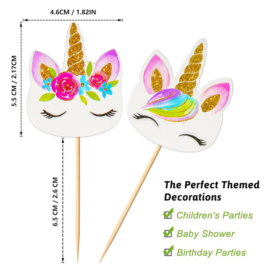48 Pieces Rainbow Unicorn Cupcake Toppers, Cupcake Picks Cake Decorations, Double Sided Unicorn Cake Topper Set Birthday Baby Shower Party Supplies