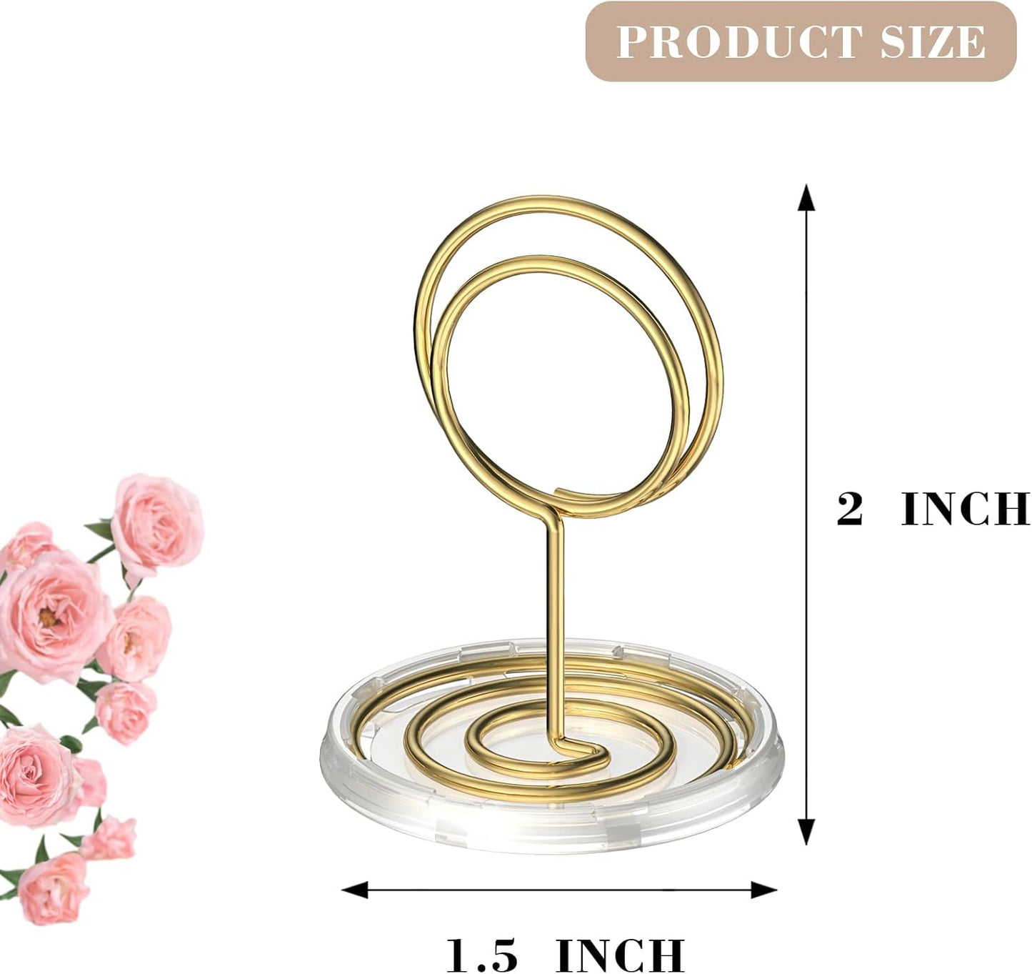 30 Pack Gold Table Number Holders with Clear Base – Metal Place Card Holders for Table, Photo Picture Stands Card Holders for Wedding Party Banquet Restaurant Events (Gold)