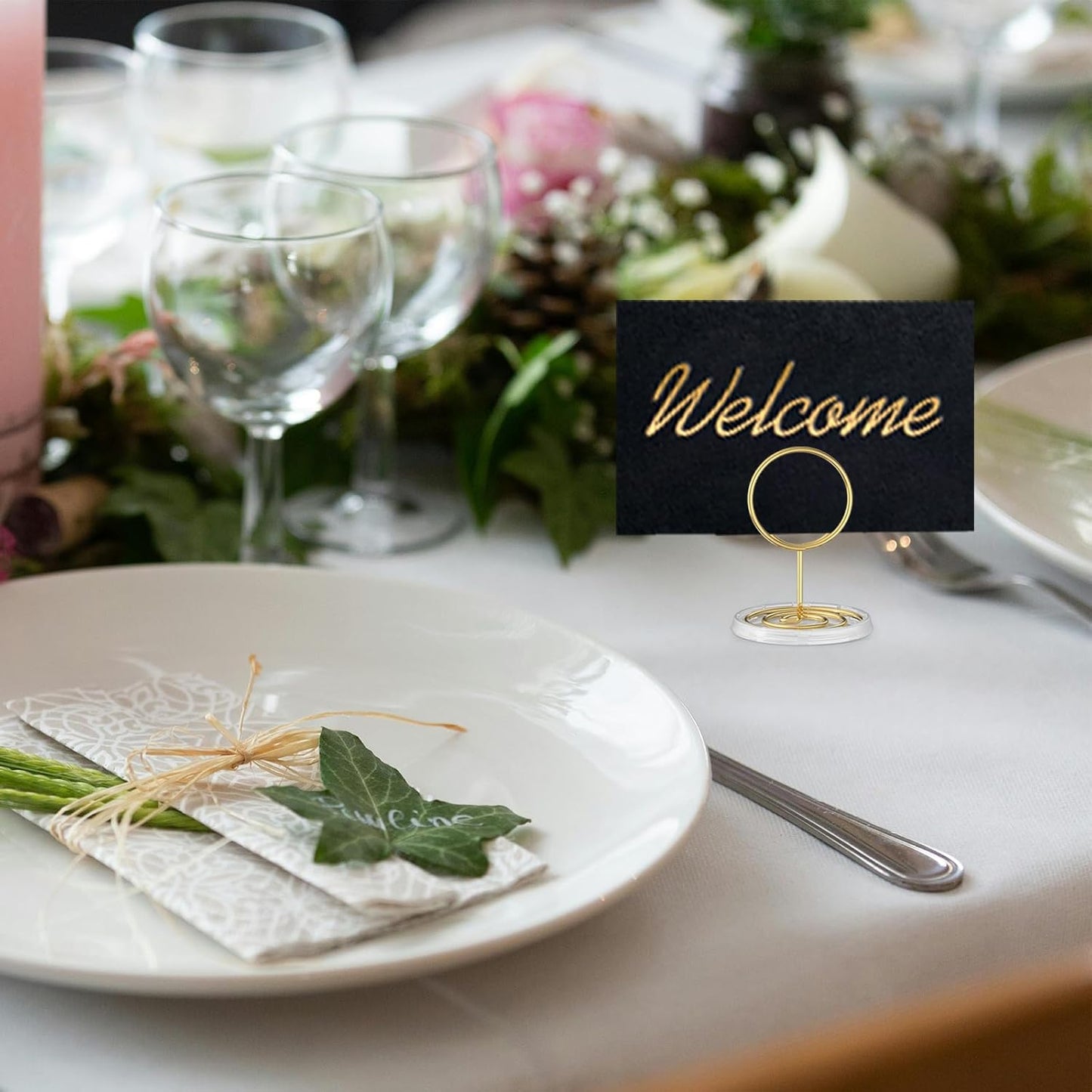 30 Pack Gold Table Number Holders with Clear Base – Metal Place Card Holders for Table, Photo Picture Stands Card Holders for Wedding Party Banquet Restaurant Events (Gold)