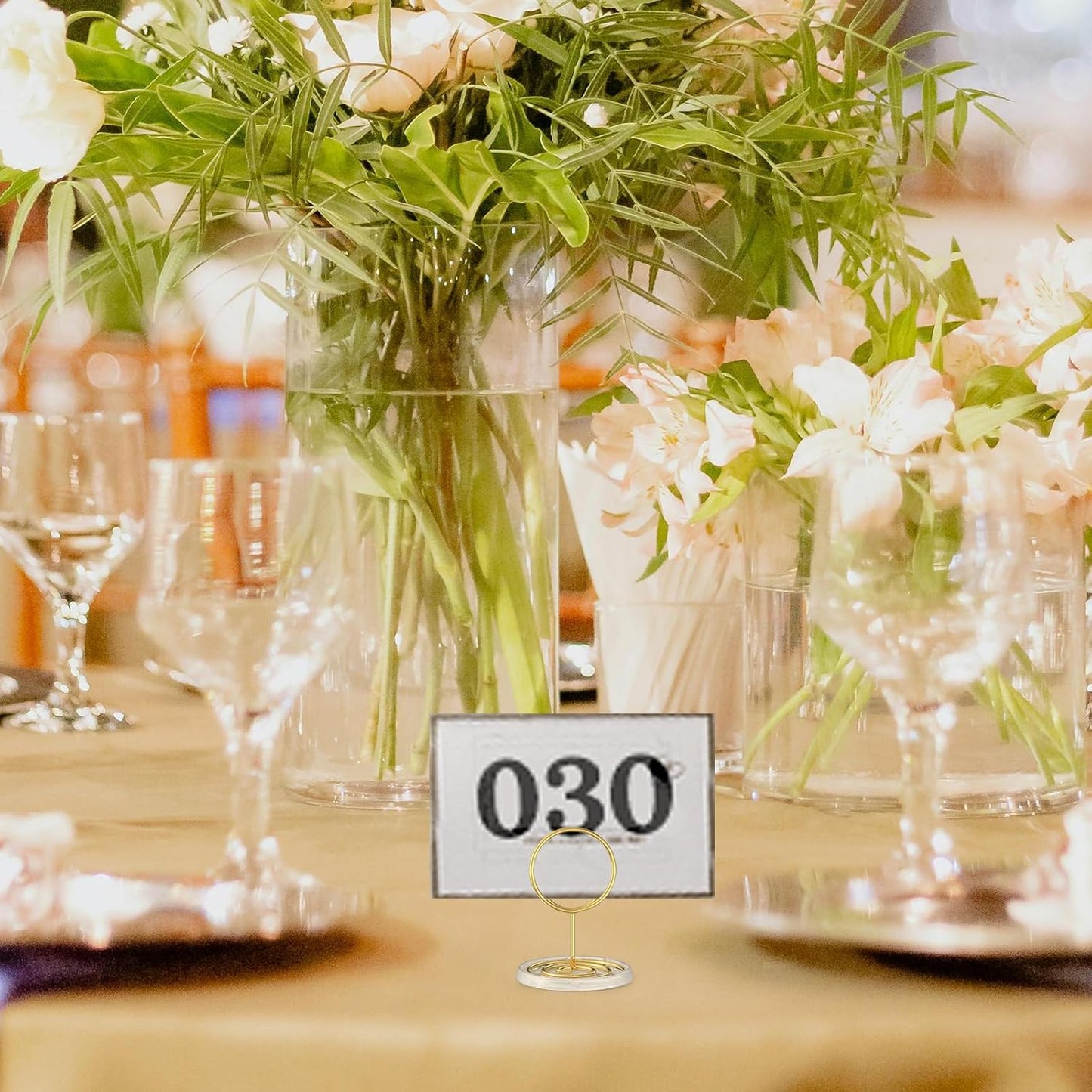 30 Pack Gold Table Number Holders with Clear Base – Metal Place Card Holders for Table, Photo Picture Stands Card Holders for Wedding Party Banquet Restaurant Events (Gold)