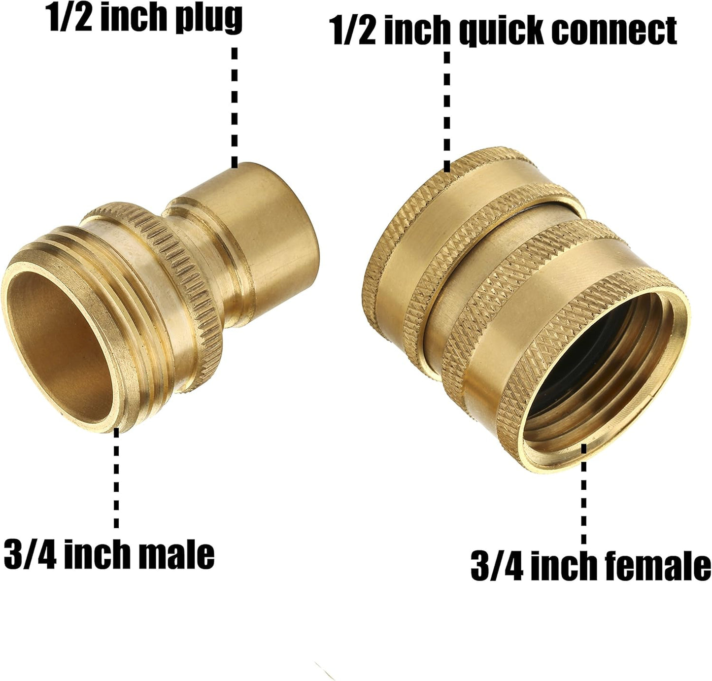 Garden Hose Quick Connect Fittings, 3/4 Inch GHT Solid Brass, Quick Connector Set, 2-Pack