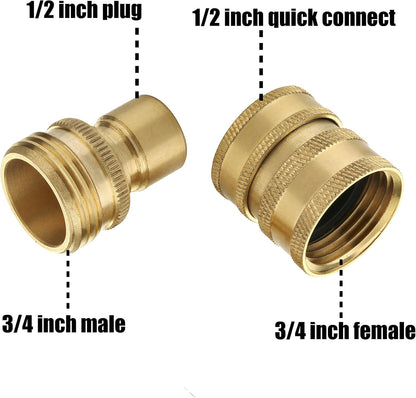 Garden Hose Quick Connect Fittings, 3/4 Inch GHT Solid Brass, Quick Connector Set, 2-Pack