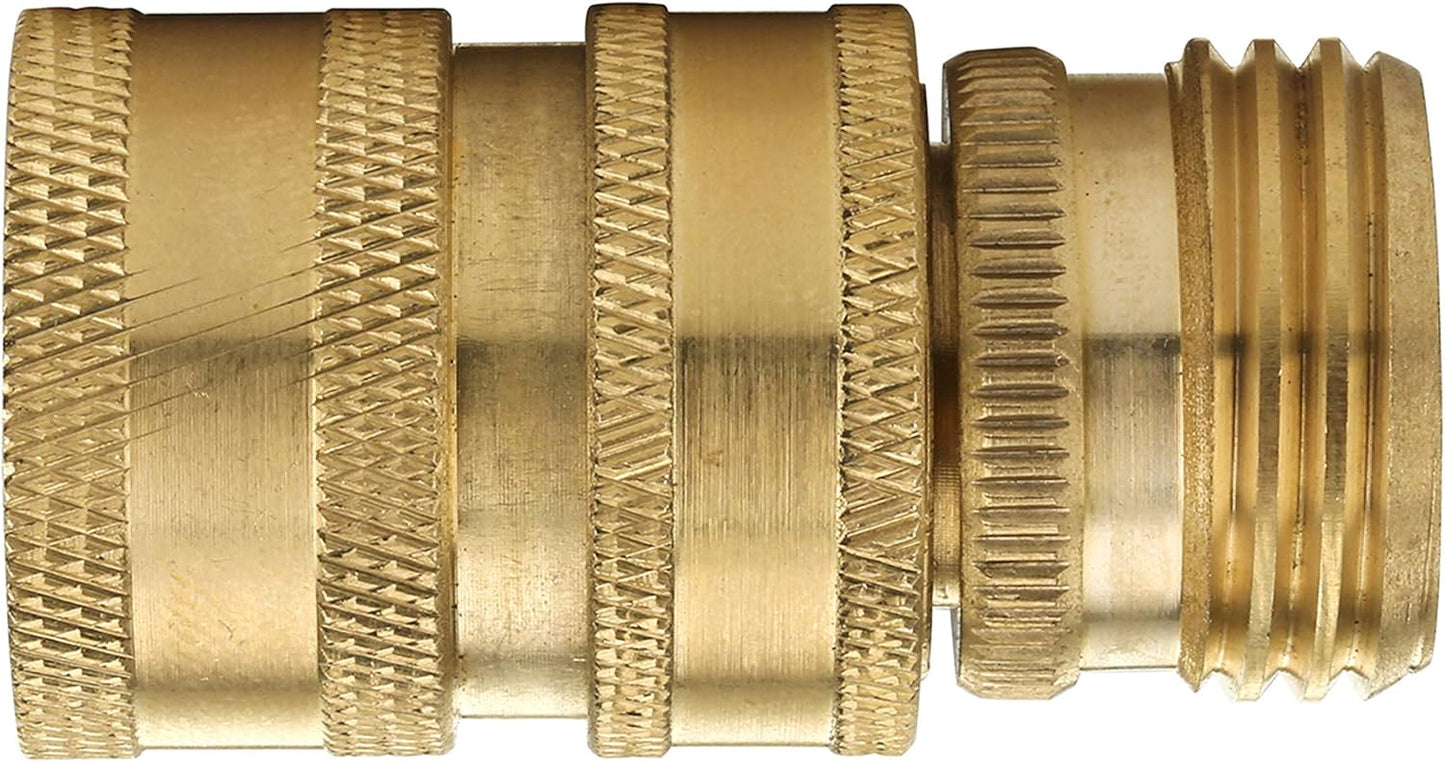 Garden Hose Quick Connect Fittings, 3/4 Inch GHT Solid Brass, Quick Connector Set, 2-Pack