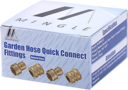 Garden Hose Quick Connect Fittings, 3/4 Inch GHT Solid Brass, Quick Connector Set, 2-Pack