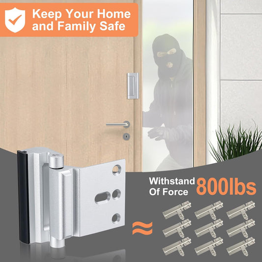 2 Pack Home Security Door Lock,Childproof Door Reinforcement Lock,with 3" Stop Withstand 800 lbs,for Inward Swing Doors,Night Kids Safety Metal Flip Lock Deadbolt Latch (Silver)