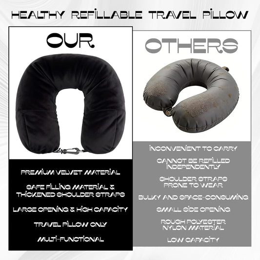 1-Pack Stuffable Travel Pillow for Extra Luggage - Travel Neck Pillow with Adjustable Neck Size - Multifunctional Velvet Neck Pillowcas - Sleeping Rest Cushion Travel Essentials