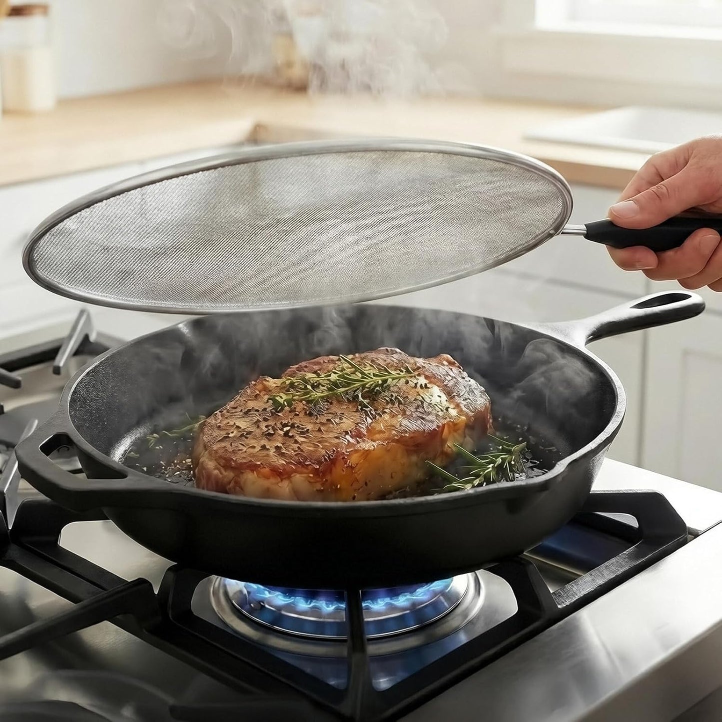 2-Pack Splatter Screen for Frying Pan - 8'' 10'' Stainless Steel Grease Splatter Guard - Cover Oil Splash when Sizzling Bacon - Fine Mesh Cover, Splatter Screen for Frying Pan, Cooking Pots