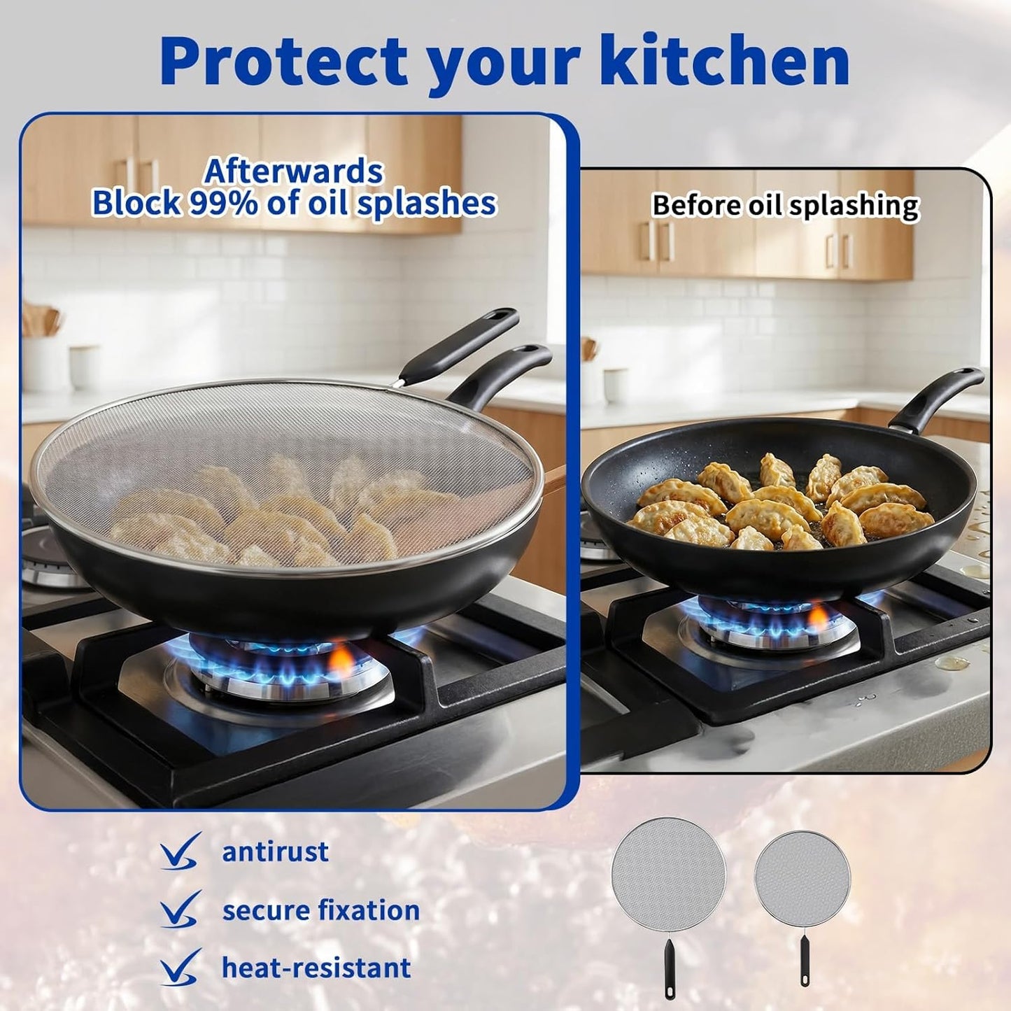 2-Pack Splatter Screen for Frying Pan - 8'' 10'' Stainless Steel Grease Splatter Guard - Cover Oil Splash when Sizzling Bacon - Fine Mesh Cover, Splatter Screen for Frying Pan, Cooking Pots