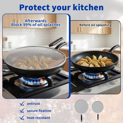 2-Pack Splatter Screen for Frying Pan - 8'' 10'' Stainless Steel Grease Splatter Guard - Cover Oil Splash when Sizzling Bacon - Fine Mesh Cover, Splatter Screen for Frying Pan, Cooking Pots