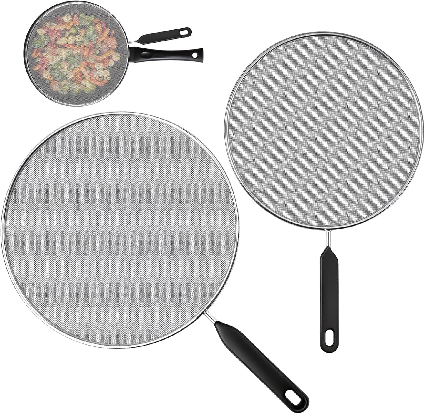 2-Pack Splatter Screen for Frying Pan - 8'' 10'' Stainless Steel Grease Splatter Guard - Cover Oil Splash when Sizzling Bacon - Fine Mesh Cover, Splatter Screen for Frying Pan, Cooking Pots