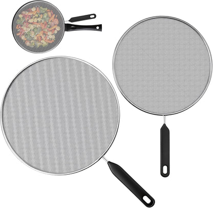 2-Pack Splatter Screen for Frying Pan - 8'' 10'' Stainless Steel Grease Splatter Guard - Cover Oil Splash when Sizzling Bacon - Fine Mesh Cover, Splatter Screen for Frying Pan, Cooking Pots