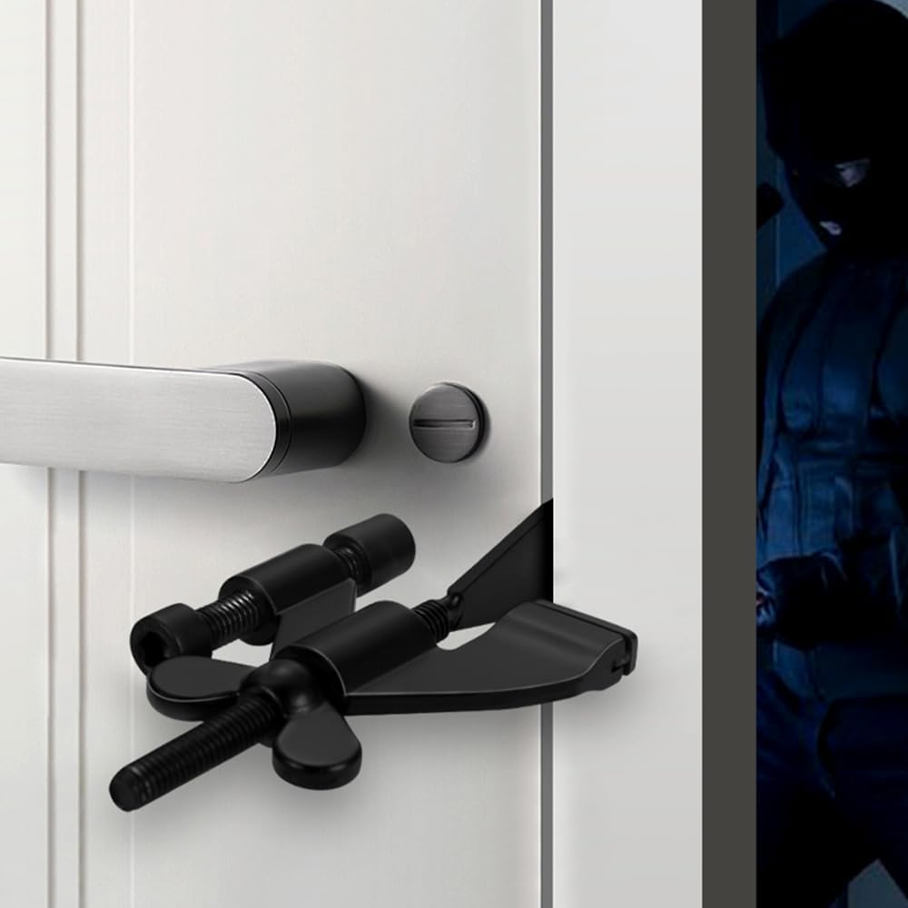 Portable Door Lock - Extra Security for Hotels & Travel - Self-Adhesive No Drilling Required - Black - 1 Piece.