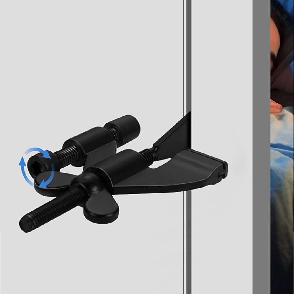 Portable Door Lock - Extra Security for Hotels & Travel - Self-Adhesive No Drilling Required - Black - 1 Piece.