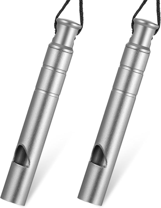2 Silver Double Loop Whistles for Camping Hiking Pet Training Sports.