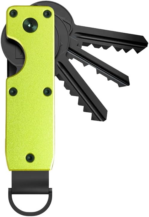Compact Aluminium Key Organizer 2-6 Keys Yellow-Green Minimalist Key Holder for Car & Home.