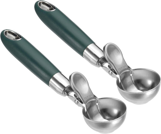 2 Pack Green Ergonomic 304 Stainless Steel Ice Cream Scoop with Trigger.