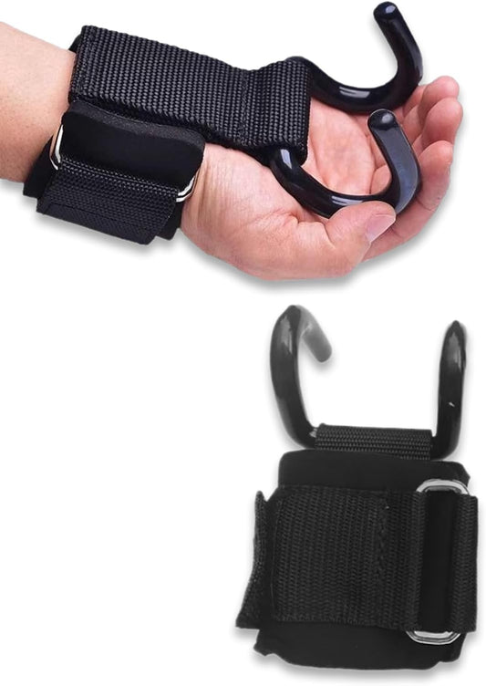 Weight Lifting Wrist Strap Hooks - Black - 1 Pair.