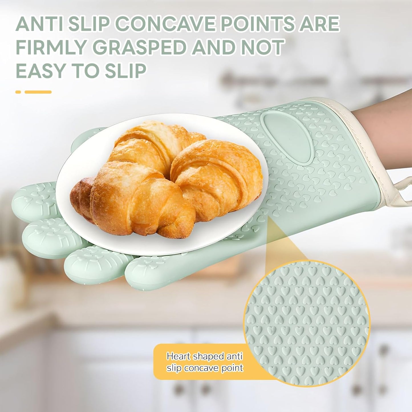 Light Green Heat Resistant Oven Gloves for Baking and Cooking - 1 Pair