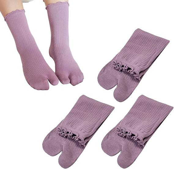 3 Pairs Women's Split Toe Slipper Socks Purple.